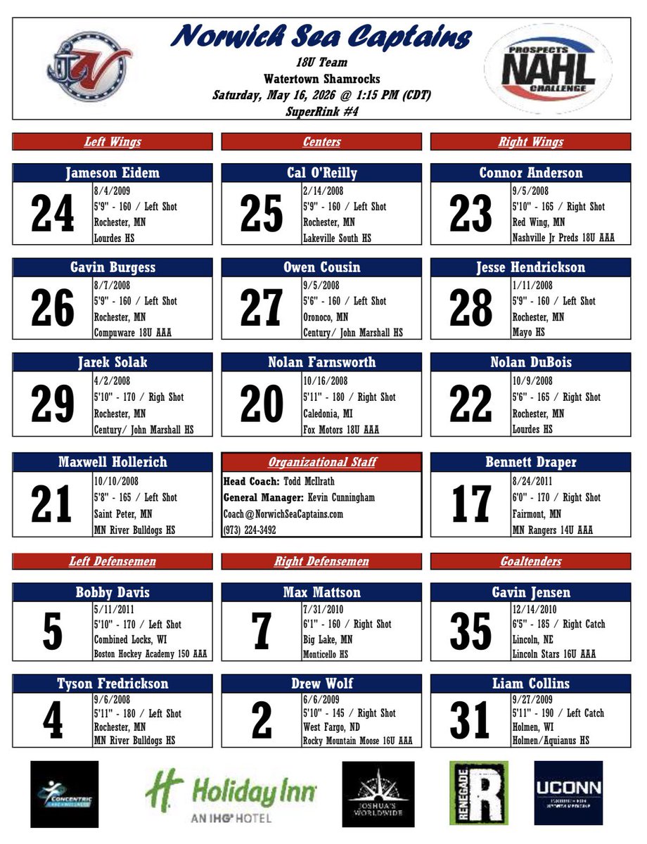 NorwichNA3HL's tweet photo. The Sea Captains 18U team takes on the Watertown Shamrocks this afternoon. https://t.co/pH4XhEXohR