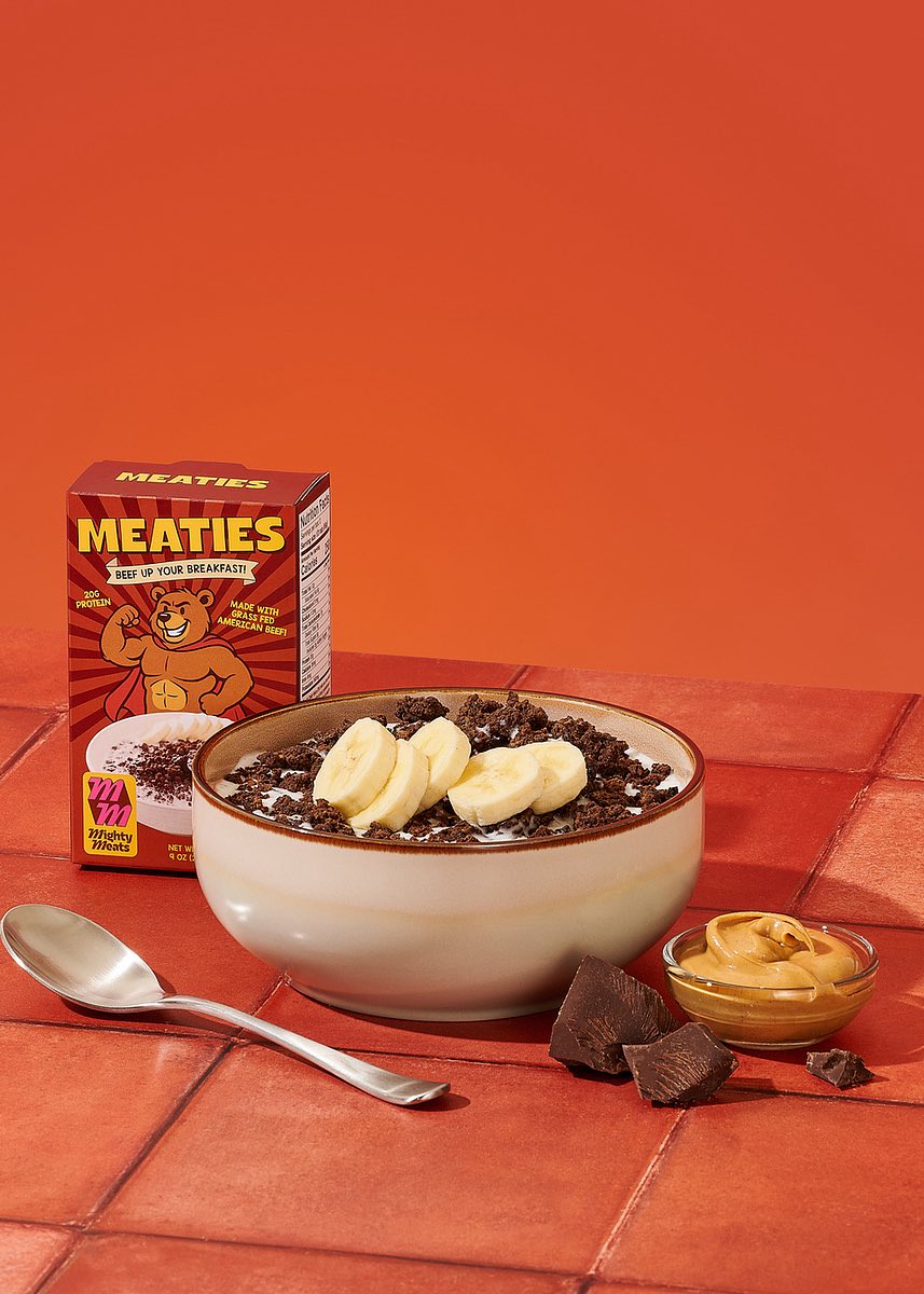 MeatiesCereal's tweet photo. @RobertKennedyJc Admirable, but we can do you one better: ground beef cereal! https://t.co/983isw6gBp