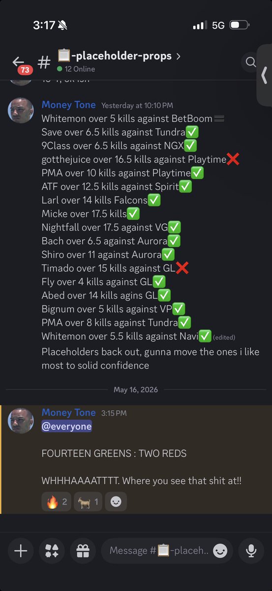 TheToneWay's tweet photo. FOURTEEN GREENS AND ONLY TWO REDS ON THE DISCORD TODAY. BEEN POSITIVE EVERY DAY!!! 

GET IN HERE!!!!!!

THE DISCORD IS FREE!!!!

PRIZEPICKS props every single day!!

https://t.co/u3K8zr2Qsi https://t.co/DcuN1EYvwO