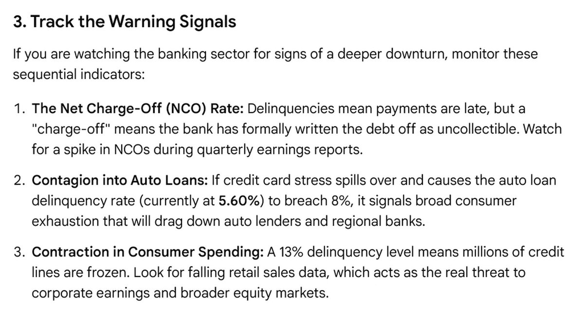 Rhonda_Renwick's tweet photo. @LangrenTarcysiu @charliebilello I forgot you can't ask Grok unless you're a "premium" member, so, I right clicked the image and used Google image search and asked Google Ai if bank stocks would plummet if 13% of credit card debts were 90 days late.
Here is the answer... https://t.co/eOfH7DDdxB