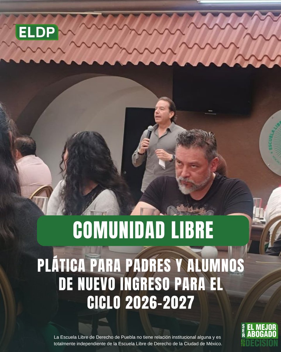 ELDPuebla's tweet photo. Hoy en la ELDP de Puebla recibimos a padres de familia y alumnos de nuevo ingreso para el ciclo escolar 2026–2027.
Nuestro Presidente Ejecutivo, el Lic. Gerardo Tejeda Foncerrada, encabezó esta importante plática de bienvenida y orientación. 

¡Bienvenidos a la comunidad ELDP! https://t.co/Ka0mprhNm9