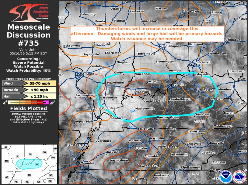 Kentuckyweather's tweet photo. The Storm Prediction Center says a watch may be needed for parts of western and central Kentucky. #kywx https://t.co/NTTQgtkd8e