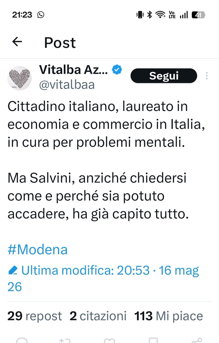 Barbaramenteme's tweet photo. Una donna perderà le gambe e il problema sono i post di Salvini https://t.co/0COLkymhPR