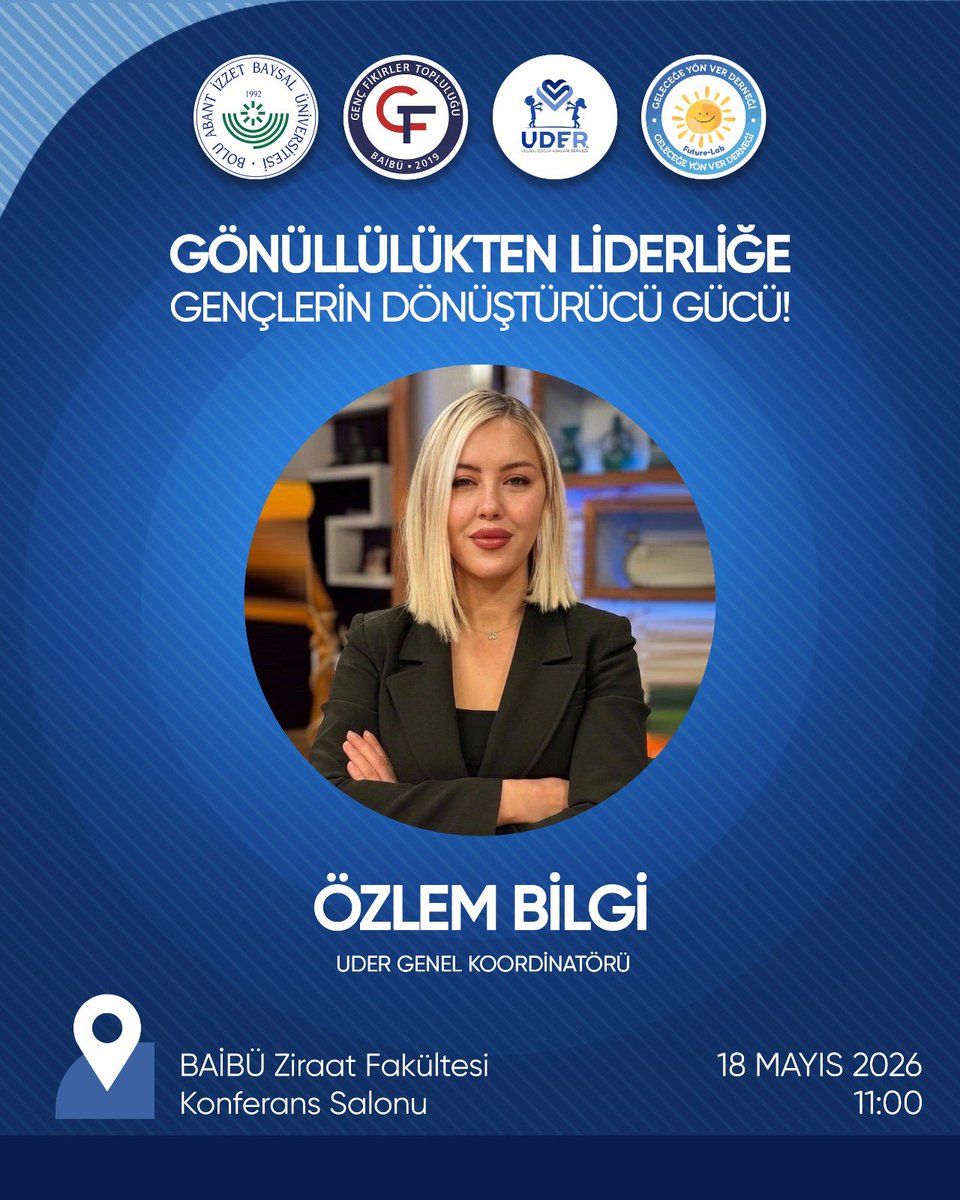 uderorg's tweet photo. Gençlerle ilham veren bir buluşma!🍀
UDER Genel Koordinatörümüz Özlem Bilgi, 18 Mayıs 2026 tarihinde Bolu Abant İzzet Baysal Üniversitesi öğrencileriyle bir araya geliyor.
🗓 18 Mayıs 2026
🕚 11.00
📍 BAİBÜ Ziraat Fakültesi Konferans Salonu
#UDER #ÇocukHakları #Gençlik https://t.co/HxLSBwQ8be