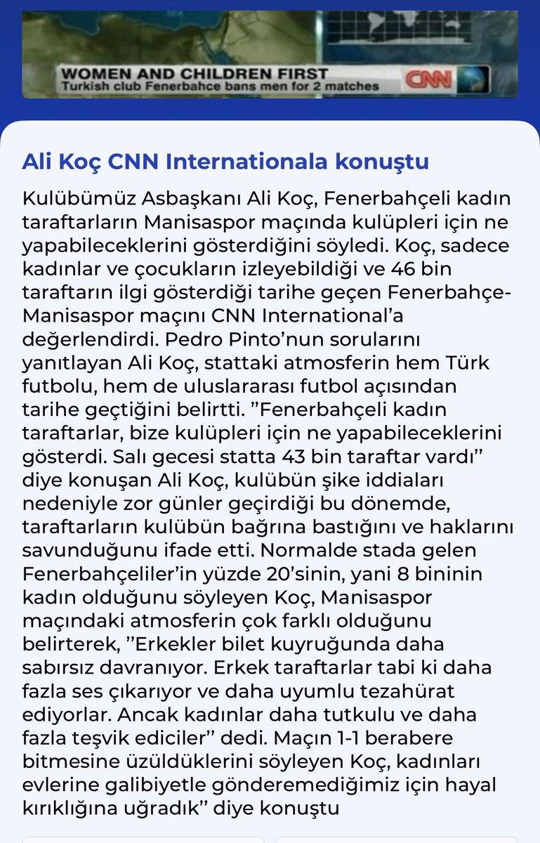 Ahmetercanlar's tweet photo. 3 Temmuz'da Fenerbahçe'nin verdiği savaşta kadınlar en ön safta yer almış ve 43 bin kadının geldiği maç tüm dünyada manşetlere taşınmıştı. Ali Koç, CNN International'e canlı olarak bağlanmıştı. Fenerbahçeli kadınlar bu kulübü asla yalnız bırakmamıştır. https://t.co/RNu1qjuz4s
