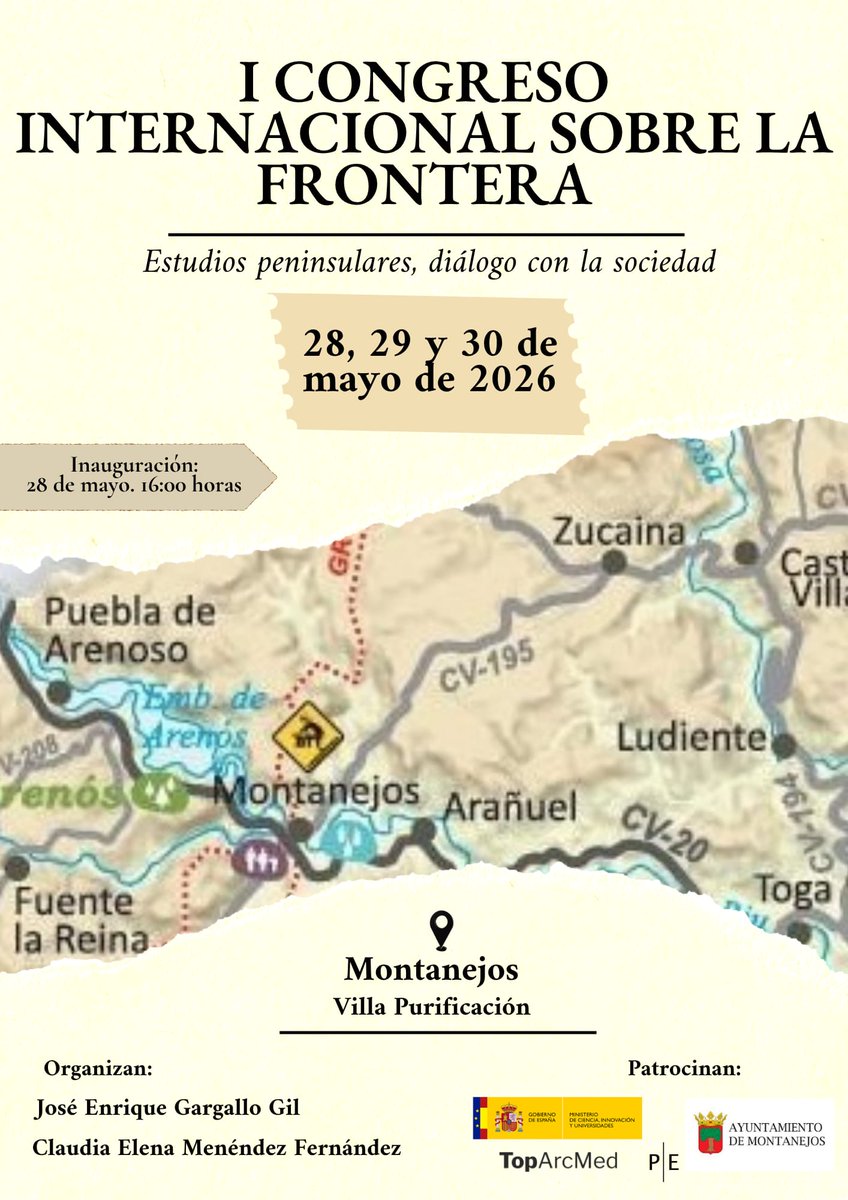 CarlesMacian's tweet photo. A finals de maig, a #Montanejos, #AltoMijares, 1r Congrés Internacional sobre la Frontera, organizat por @JEGargallo.
Dissabte 30 al matí, parlaré de llengua i identitat a #Montán. https://t.co/dkEPRLFkRc