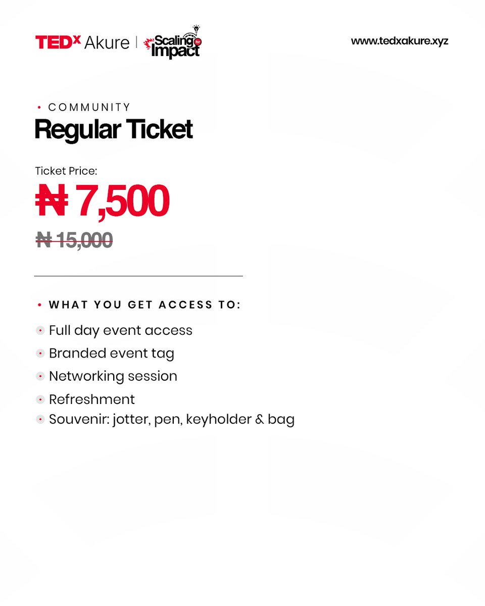 _tedxakure's tweet photo. For an idea to scale, an intentional decision has to be made.

TEDx Akure 2026 is about ideas worth scaling. 

Be part of the biggest intellectual gathering happening in Akure.
Early-bird tickets are now available at a discounted price for a limited time only. https://t.co/qGI9pHkHmY