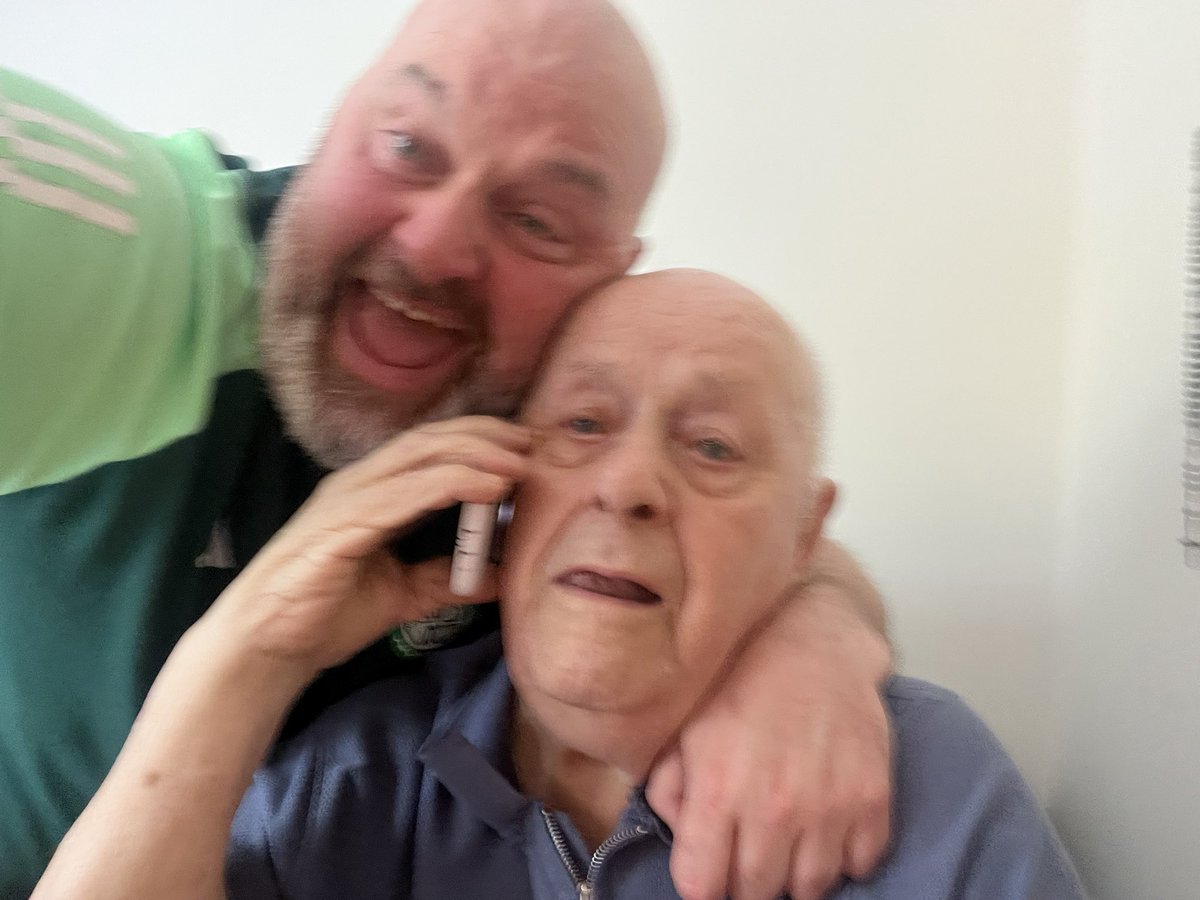 Vonnie1888's tweet photo. A special day watching @CelticFC win the league with my Dad. The man that gave me my love of Celtic. He’s struggling  with dementia now but kicked every ball today. Told me he was calling MON to congratulate him 🍀💚🍀💚🍀 https://t.co/KdvSTpfL1l