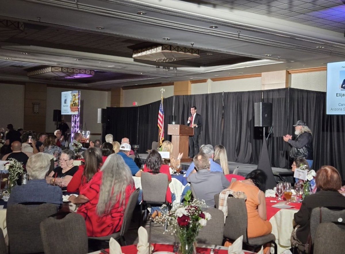 NortonforAZ's tweet photo. Had a great time today speaking to a packed house at the @MaricopaGOP annual Lincoln Day luncheon, and explaining the importance of electing someone with financial experience to the Treasurer’s office and make sure $32 billion doesn’t go into a far-left Democrats hands. https://t.co/KfgFRoP1Bd