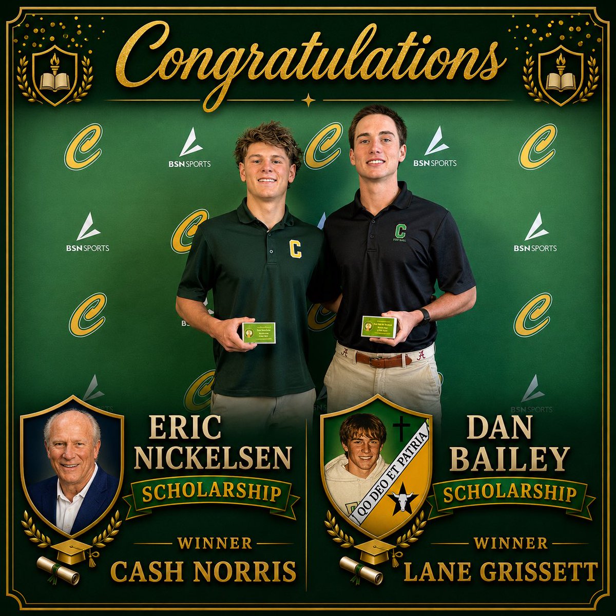 SaderBaseball's tweet photo. Cash is the first baseball player to win the Eric Nickelsen Scholarship, an award that is named after a former CHS baseball parent.

Lane is the first two-time winner of the Dan Bailey Scholarship. Although Dan didn’t play baseball, some of his closest friends did. Congrats guys! https://t.co/J6xrGbtKrs