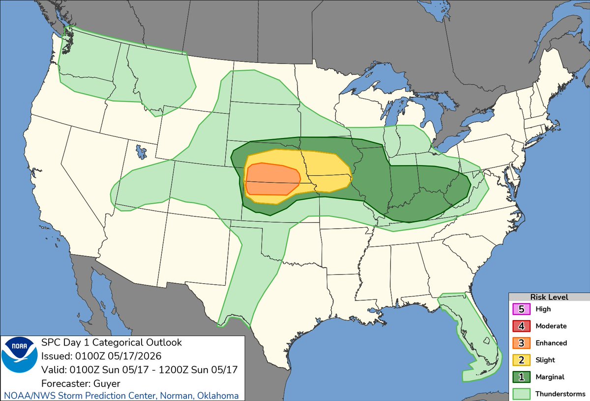 8:02pm CDT #SPC Day1 Outlook Enhanced Risk: across northern Kansas and ...