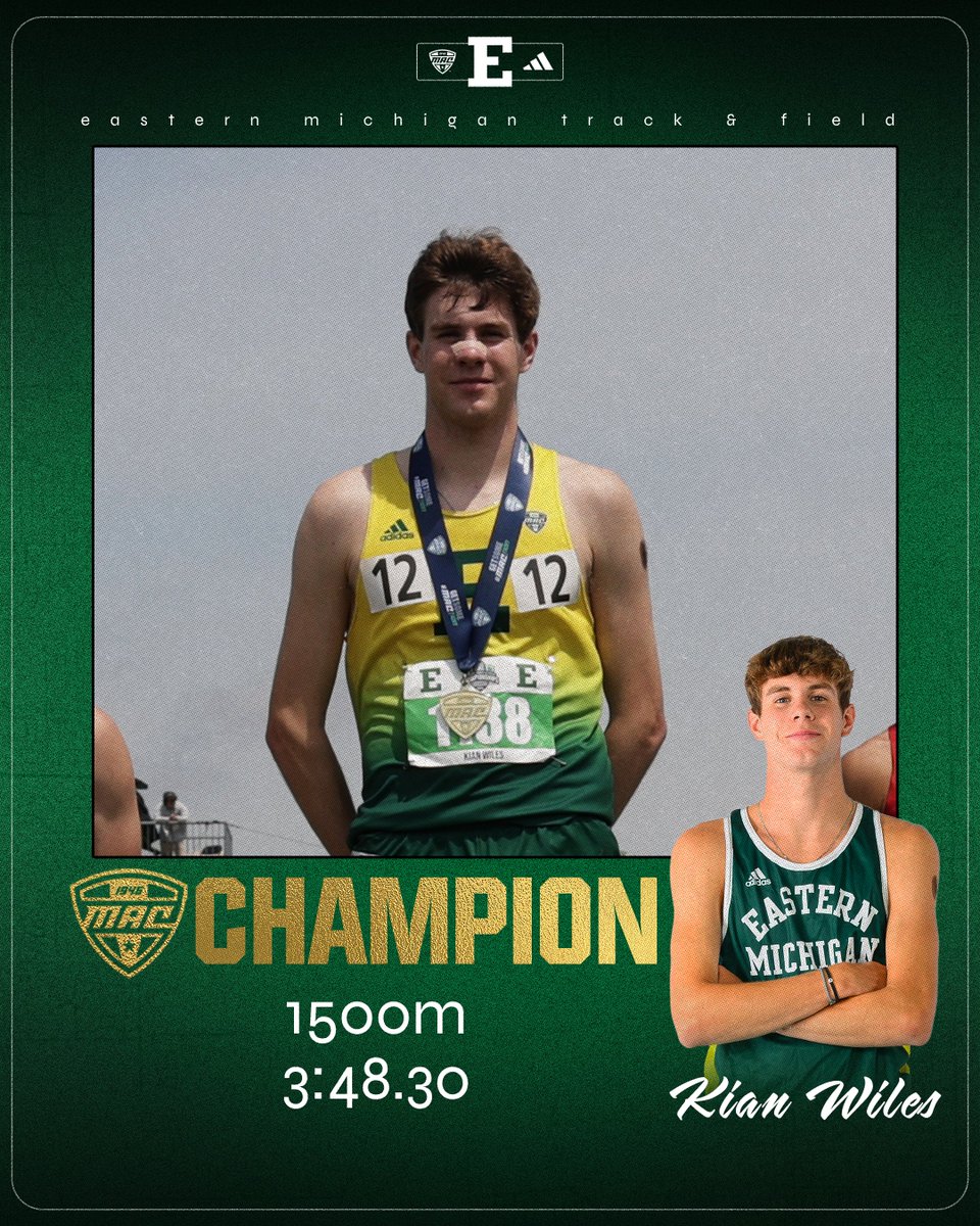 EMUXC_TF's tweet photo. MAC CHAMP IN THE 1500🥇🦅

Kian Wiles takes the men's 1500m title in 3:48.30! https://t.co/QykzK40WGR