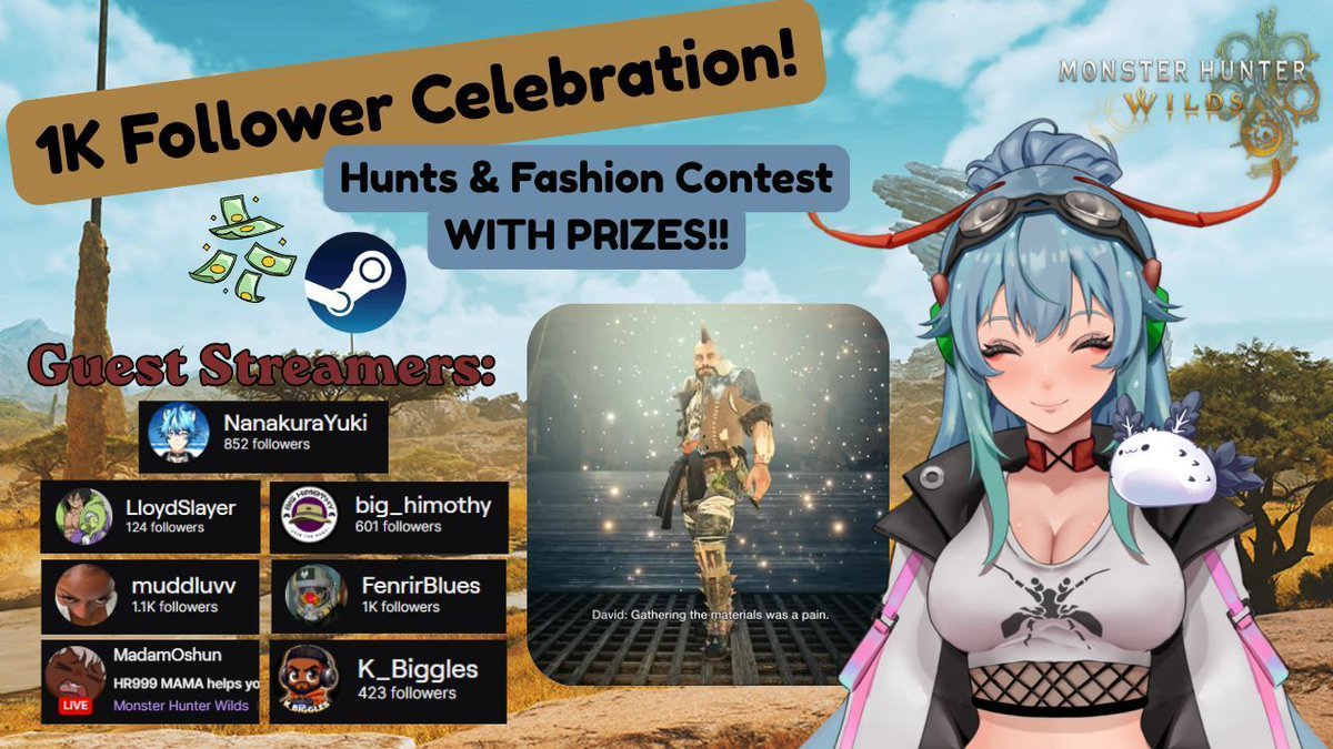 SirenSeacucu's tweet photo. My 1K celebration is tonight at 8PM EST! We will have some awesome streamers joining us too, I hope that you will stop in and say hello. <3 #smallstreamer #1Kcelebration #mhwilds #monsterhunter https://t.co/8VIoZ73YMX