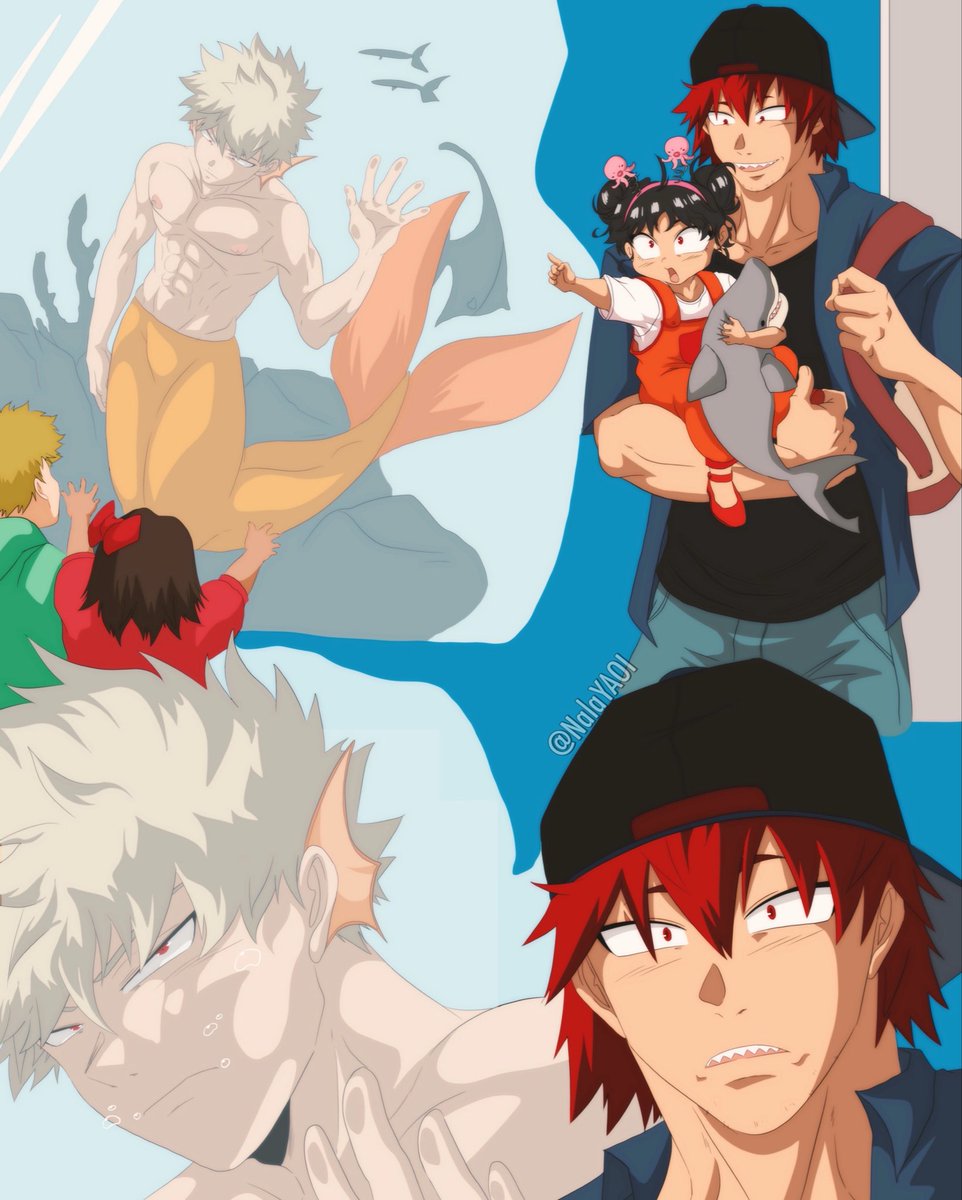 NalaYAOI's tweet photo. Single (Dilf) dad Kirishima taking his daughter Yuki to an aquarium and coming across student Bakugou making ends meet by playing a mermaid ✨🧜🏻‍♂️🌊

#krbk #kiribak #mermay https://t.co/iKC4EcYRLS