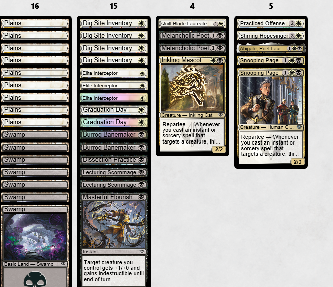 Kring1986's tweet photo. I’ve now played 100 matches of SOS BO3 Drafts on MTGO across 34 leagues. 13 trophies and a 73–27 record. I’ve never had this much success in Limited before.

Here are some of the 3–0 decks  unfortunately I forgot to take screenshots of all of them.

#MTGDraft
#MTGLimited https://t.co/tK85Ustap8