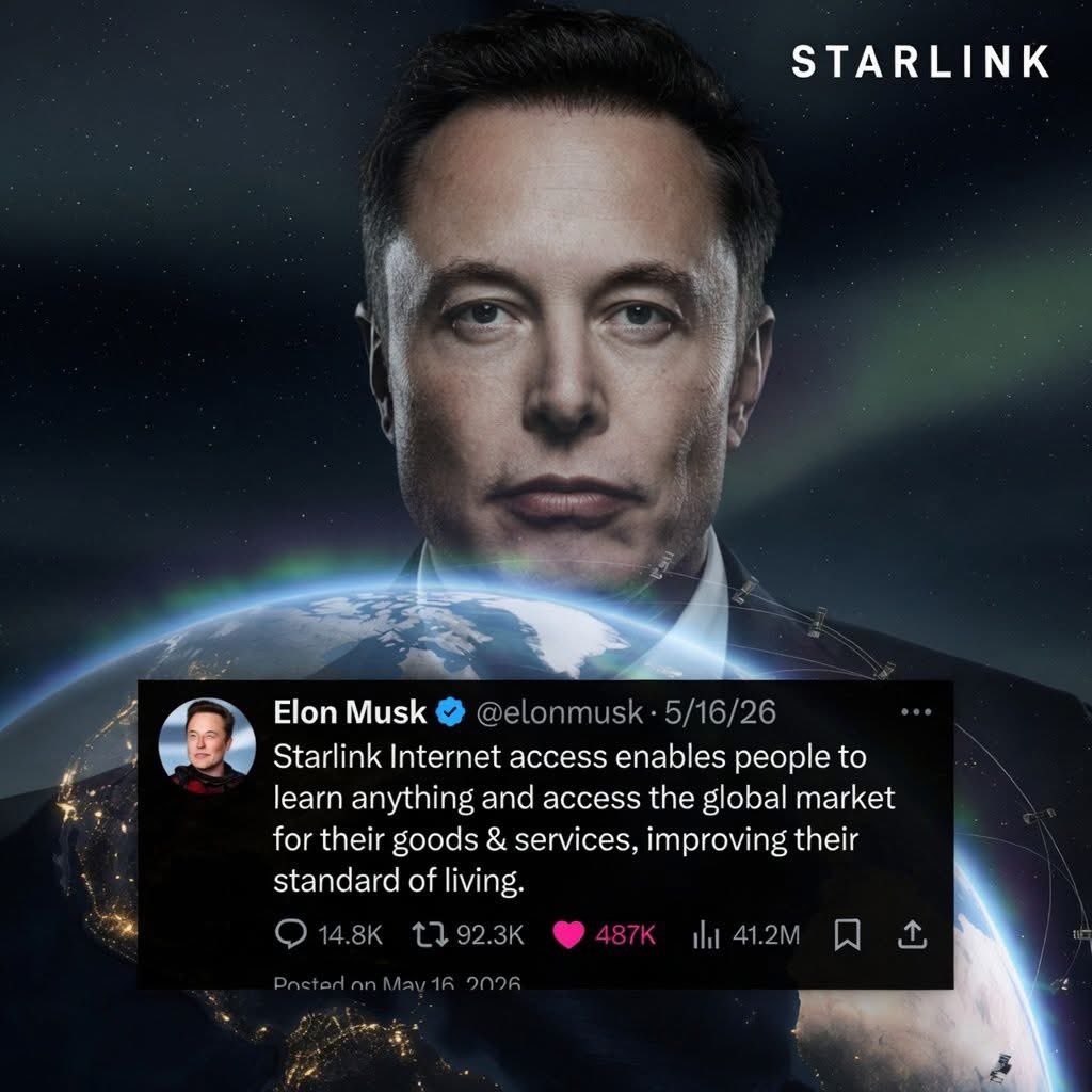 discoveryX100's tweet photo. 🌍 Elon Musk on Starlink Power 🚀
“Starlink Internet access enables people to learn anything and access the global market for their goods &amp; services, improving their standard of living.”
— Elon Musk (@elonmusk) https://t.co/igWUYR8A1Y