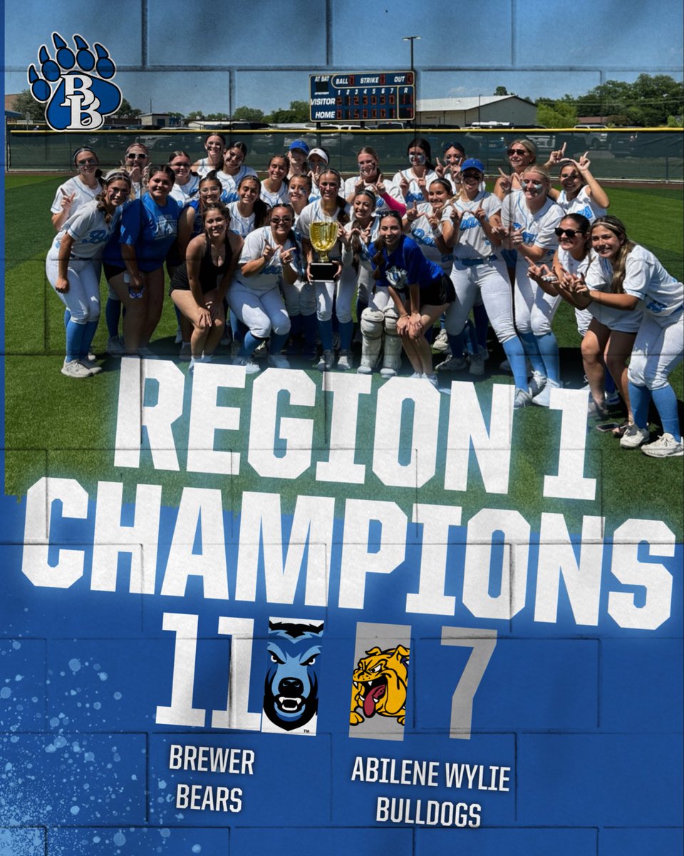 wsisdschools's tweet photo. 🥎🏆Brewer softball defeats Wylie 11-7 for the Region 1 Championship! For the first time in school history, the Lady Bears are headed to the State SemiFinals! 🎉 https://t.co/BF8TnQOSyf