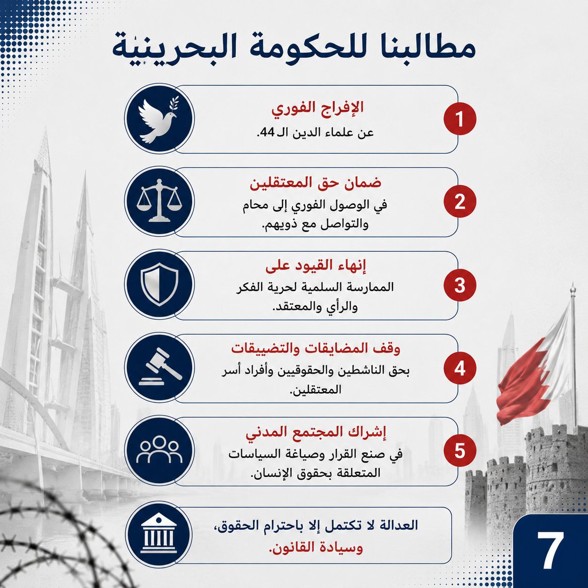 MontadaBahrain's tweet photo. يتعيّن على حكومة #البحرين الإفراج الفوري بلا قيد أو شرط عن علماء الدين الذين اعتقلتهم قوات الأمن البحرينية في مختلف أنحاء المملكة في التاسع من مايو 2026، خصوصاً وأنها لم تقدم أي دليل يثبت مزاعمها او اتهامهم بشكل رسمي بتهم معترف بها دوليا، بل على العكس من ذلك لجأت لأسلوب الاتهامات الكيدية كعادتها في القضايا السياسية، وطالما لم تقدم السلطات أي دليل يثبت مزاعمها.

🌐البيان الكامل عبر الرابط التالي:
https://t.co/1QpaoMQni3