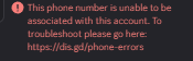 RonnieWPC's tweet photo. @discord_support Help! I just switched to a new phone number, but it seems to be tied to someone else's existing account. I keep getting this error when trying to add/verify it on my profile. How can I get this unlinked and fixed? Thanks! https://t.co/dT0as6bNBX