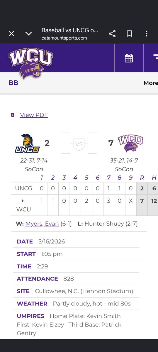 Catatron1889's tweet photo. WHEE WIN!! The Diamond Cats end the regular season on a high note with a 7-2 win over UNCG in the series rubber match. We finish 2nd place in the SOCON, and have earned a double bye in the tournament. Our push for the program's 13th NCAA tourney appearance begins now. Go Cats!! https://t.co/TQrKVwMc7l