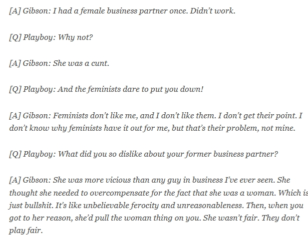 rt48994226's tweet photo. @CigsMake He's cut from the same cloth as Mel Gibson.

"Feminists don’t like me, and I don’t like them." https://t.co/QBlqtgNoAD