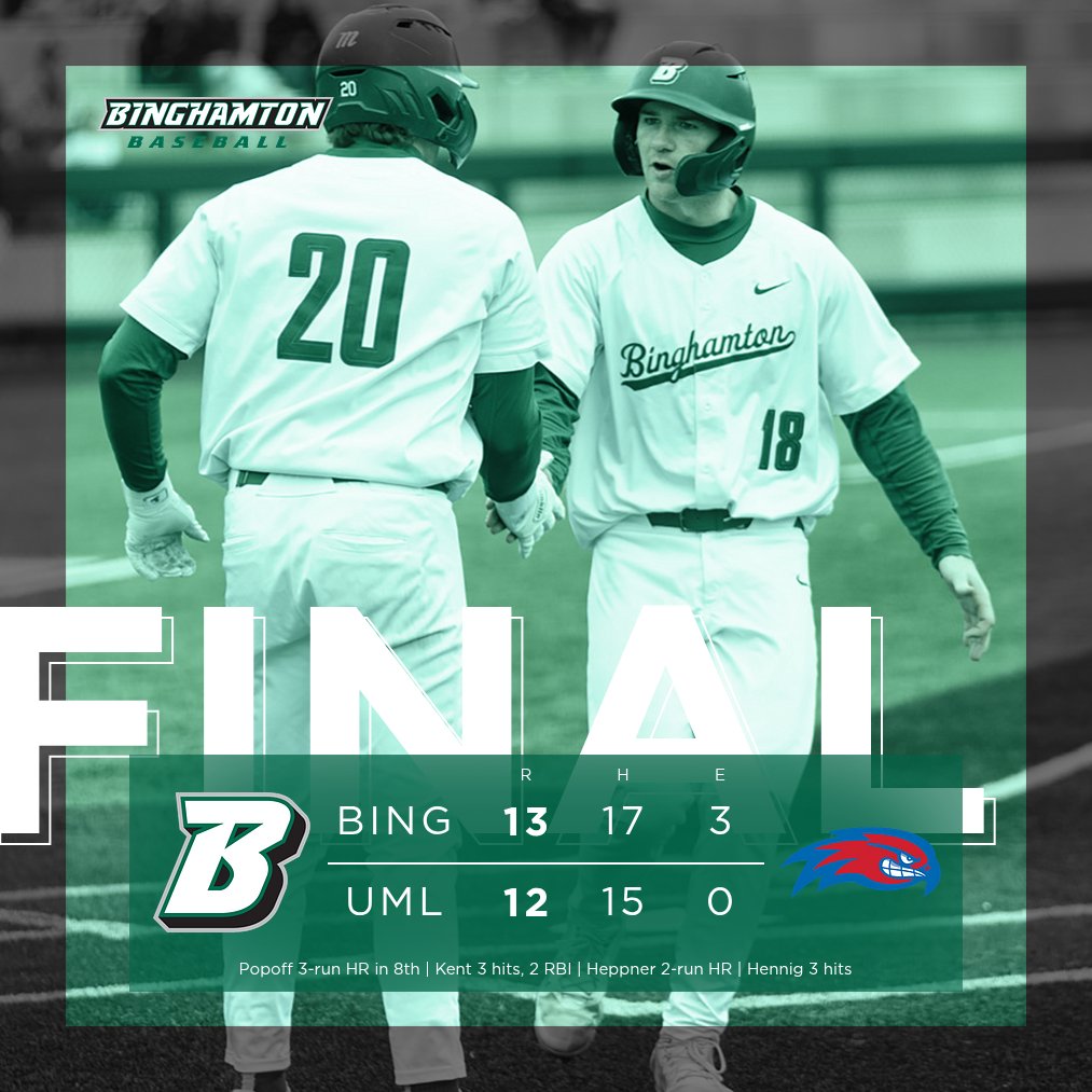 BinghamtonBASE's tweet photo. Wild one this afternoon in Lowell. Seven lead changes but Bearcats prevail to win series and finish with 17-7 conference mark - best in nine years. 
#ONEBinghamton https://t.co/uVbCrP1JD8
