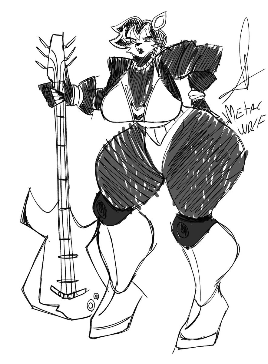 misterart2000's tweet photo. A drawing of Metal Wolf, a she-wolf who loves metal rock. #furrywolf #wolf #rock #metalrock #milf #art #booty https://t.co/K0RMROCHet
