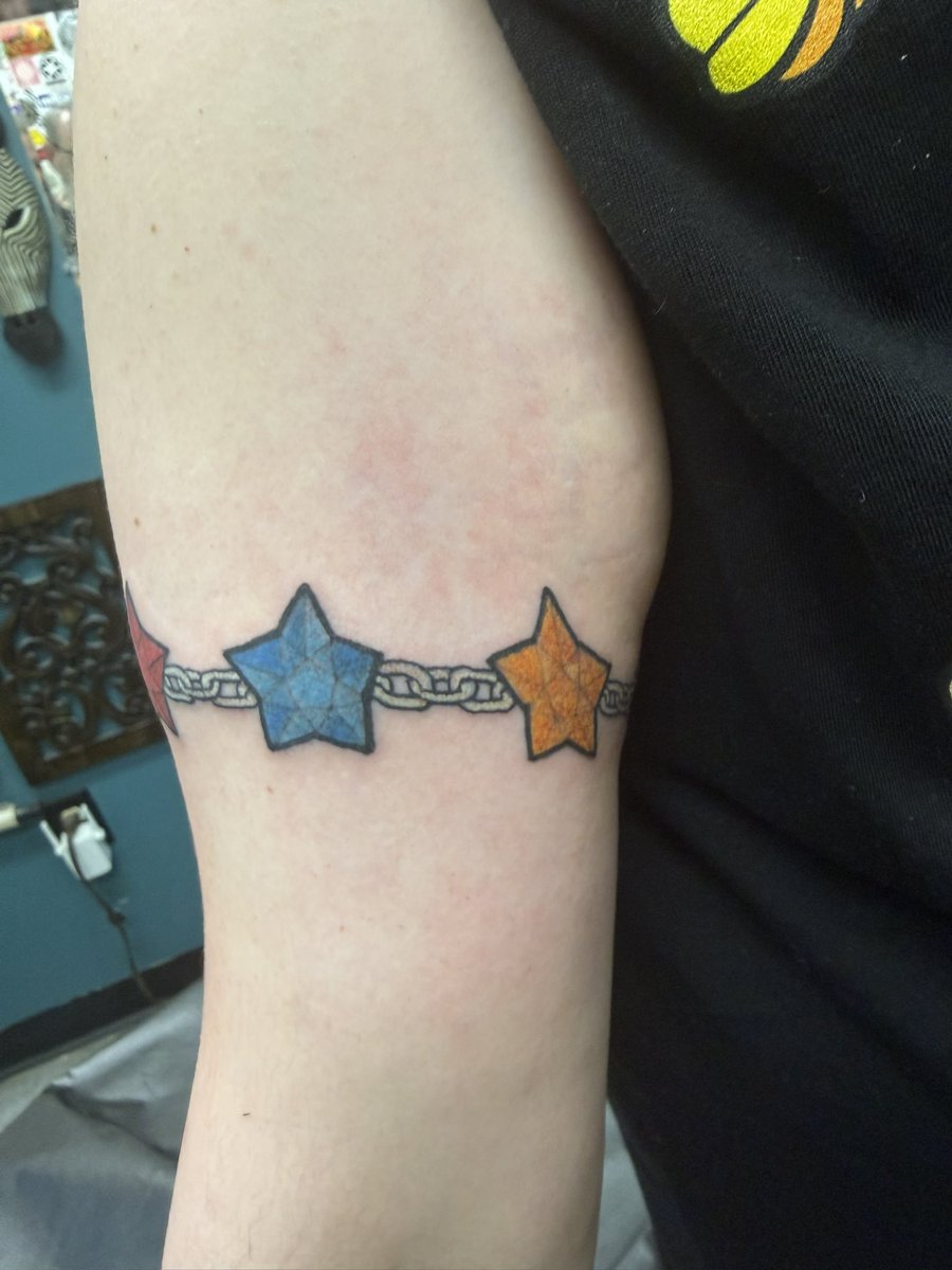 smccoyauthor's tweet photo. My new tattoo… from Paper Mario: The Thousand Year Door. The 7 Crystal Stars.

#mario #supermario #tattoo #crystalstars #nintendo #papermario #gaming #follow #followme #author https://t.co/HO4O0U95nC