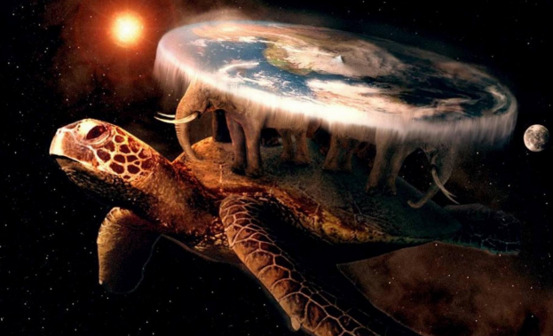 CivKerman's tweet photo. @FlerfWatch Flat Earthers are dumb. Embrace Earth being carried on a elephants riding on a turtle  🔥🔥🔥 https://t.co/43C7XhCitq