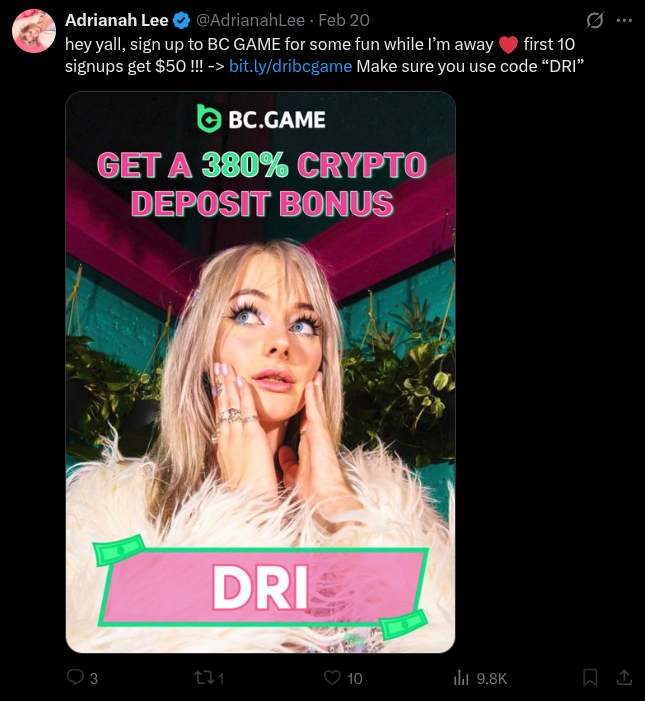 TheConky's tweet photo. @TxDPS isn't illegal to promote illegal gambling in Texas? BC Crypto? @AdrianahLee ?? https://t.co/ZaDzt8SNuC