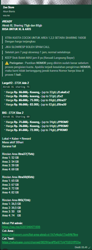Wnn4be's tweet photo. WTS Akrab XL sharing 75&amp;80Gb
"BISA UNTUK XL/AXIS"
Aktif pagi tadi, Bisa lgsng Isi✨
72K upto 74gb
Xtra Kuota Cocok Area 1,2,3:
75K upto 69gb
83K upto 82gb
Masa aktif 30hari
Bergaransi &amp; dipastikan amanah
Testi terbaru? Cek pin~
Berminat silahkan Mention lalu DM/WA ya! 
#zonauang https://t.co/dUo3pzVIy1