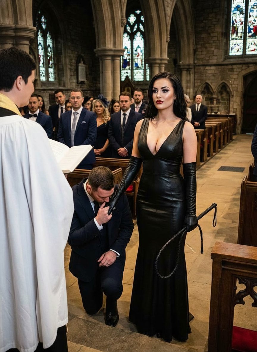 LetWomenLead1's tweet photo. 🔞♨️♀️💯"I now pronounce you, #OwnerWife and #SlaveHusband. Congratulations and warmest wishes of the Church of Matriarchy for a long, happy life together. You may whip your groom."  
(Fictitious caption)
#WLM
Source: Tumblr generationnation, enhanced by https://t.co/PynmysbKLm https://t.co/Mzni0PiKJ7