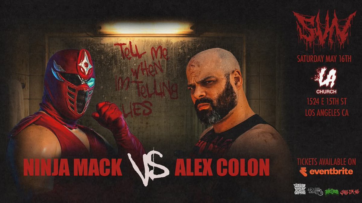 NinjaMack1's tweet photo. Whos coming to the LA Church tonight for @sVnWrestling
1524 E 15th St, Los Angeles, CA 90021
🚪 at 7:00
🔔 at 8:00
#ninjamack #prowrestling #losangeles #lawrestling https://t.co/scZRgZgnc8
