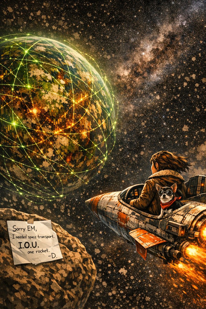 DenaPina's tweet photo. @ElonMusk "Oreo" was the mastermind behind it all — that tiny top-10-wanted felon chihuahua of mine decided you wouldn’t mind if we “borrowed” one of your rockets for a little getaway road trip across the stars. She says we’ll drop you a postcard from orbit… maybe with my number on it. I’m single again, she’s got more warrants for felony tyranny than I can count, and honestly? She runs the show. But between us… I wouldn’t mind if a certain rocket man wanted to come chase us down. What do you say, Elon? Save a girl (and her criminal dog) from boredom?