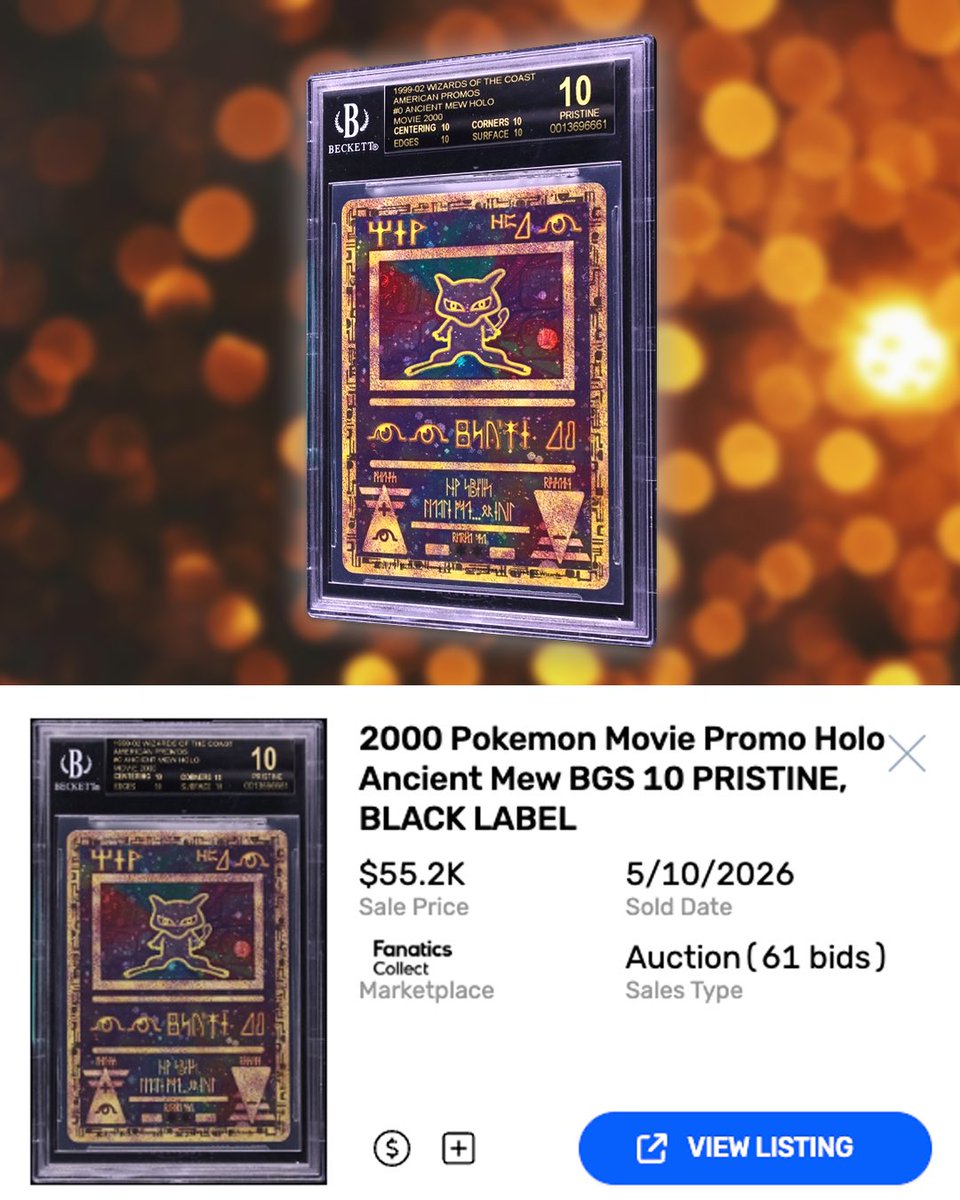 Two copies of the iconic Ancient Mew just sold on the SAME DAY and the gap is wild BGS 10 Black Label: $55,200 PSA 10: $3,659 That's over a Two copies of the iconic Ancient Mew just sold on the SAME DAY and the gap is wild BGS 10 Black Label: $55,200 PSA 10: $3,659 That's over a