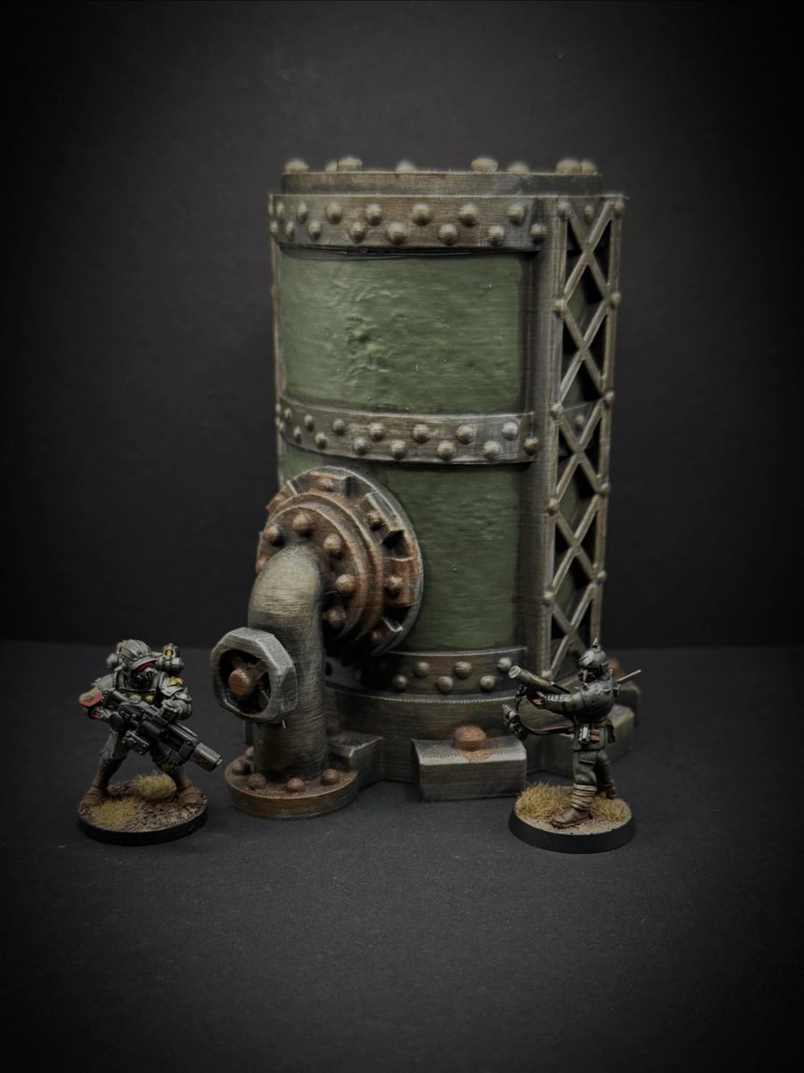 B_Mawr's tweet photo. Knocked out a couple of 3D printed storage tanks I bought from eBay. #wargaming #blkout #miniaturewargaming #scifi #wargamingterrain https://t.co/sMFX8LIsad