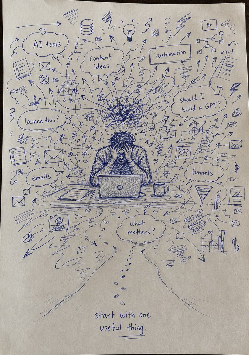 BradCostanzo's tweet photo. AI gives smart people 400 doors.
Every tool looks useful.
Every idea feels urgent.

So the real work gets buried under the possibility pile.

AI works best after you decide what matters.

Pick one useful thing.

One bottleneck.
One repeated task.

One problem your audience actually feels.

Start there.