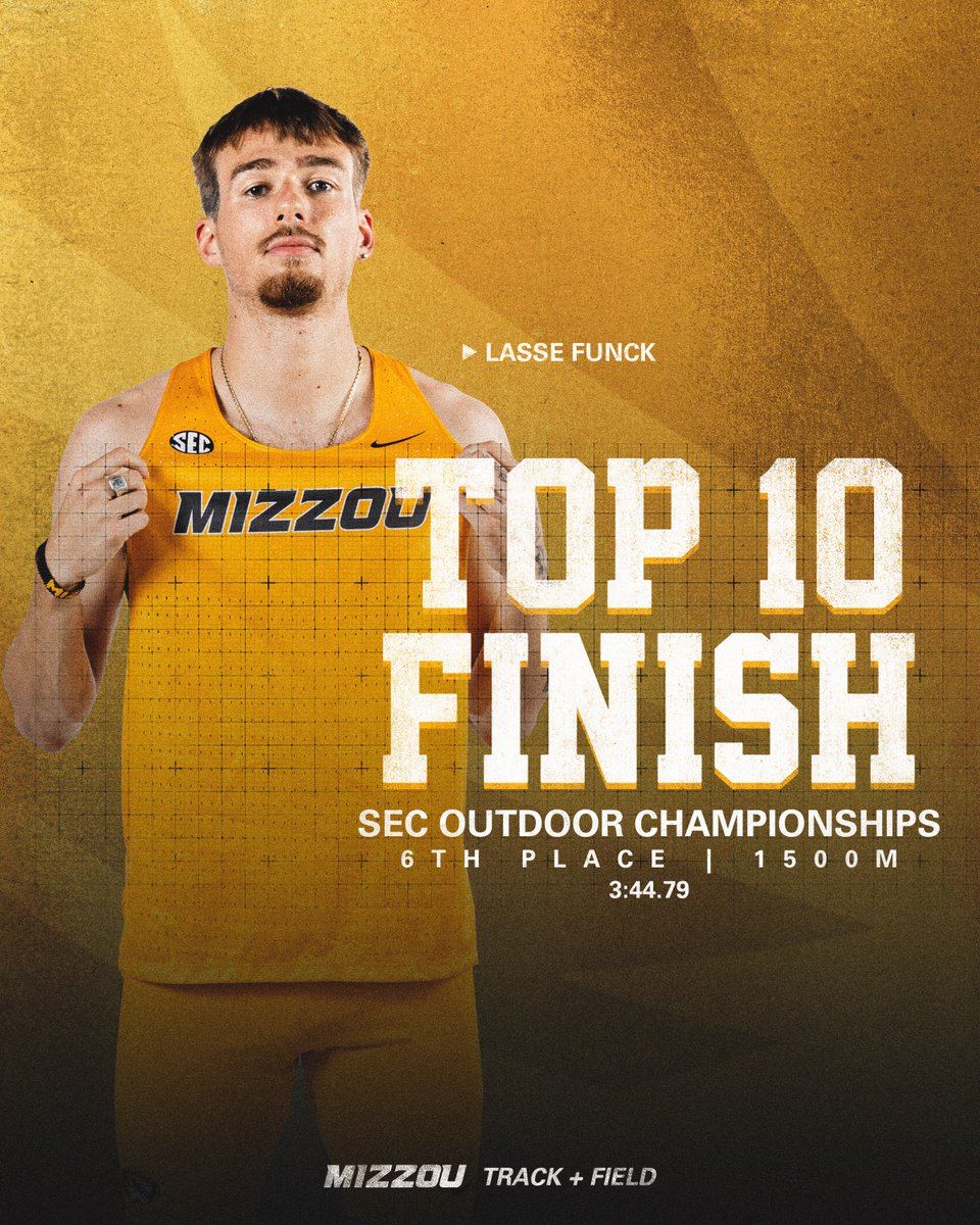 MizzouTFXC's tweet photo. Lasse Funck clinches sixth in the 1500m with a 3:44.79 ‼️

#MIZ 🐯 https://t.co/AD3W3NIJYS