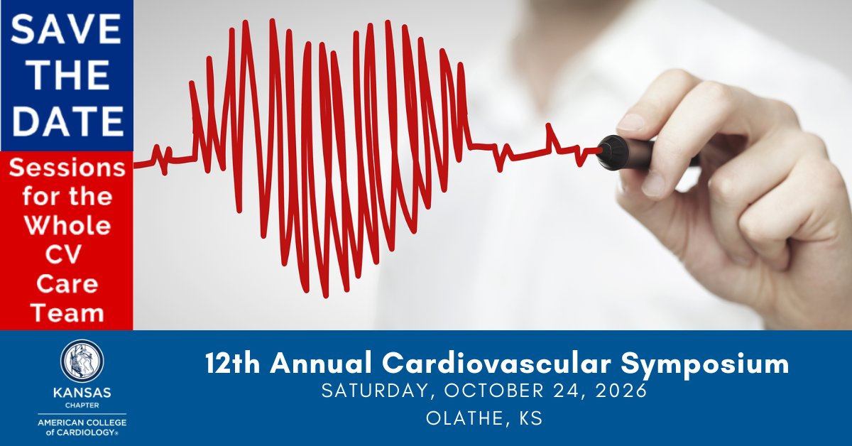 KansasACC's tweet photo. A day for the whole CV care team is coming this fall.

Save the date for the 12th Annual Cardiovascular Symposium on October 24, 2026 at the Overland Park Convention Center. More details to come. #KSACC #Cardiology https://t.co/J7M5VkyZwV