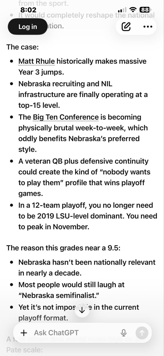 508CaneFan's tweet photo. @JoshPateCFB I asked ChatGPT what would be a bold prediction that would rank at least 9.5 for the 2026 CFB season, and here is the response.   Saint Marys, GA https://t.co/NYY4AUuSi5