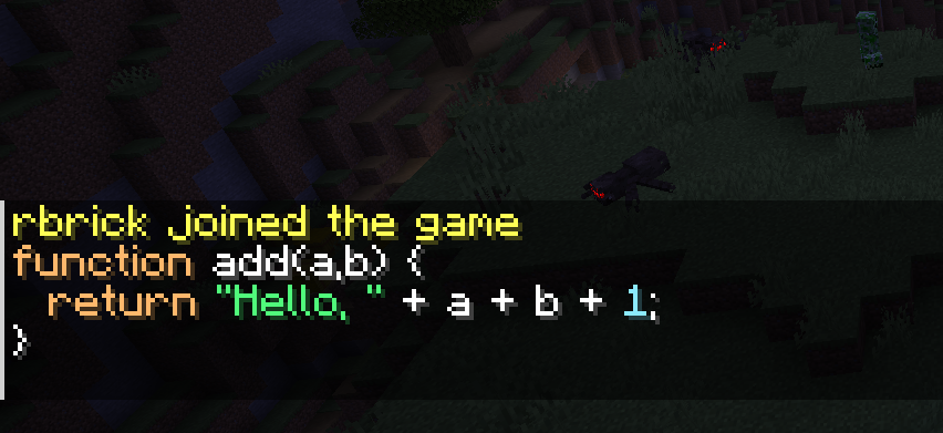 rcw_97's tweet photo. syntax highlighting in minecraft https://t.co/K2jEuVZOK2
