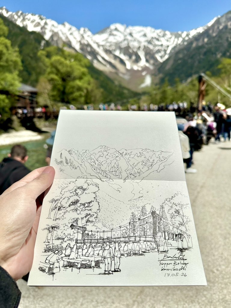 Bas_Panitan's tweet photo. Kamikochi - Kappa Bridge

#kamikochi #kappabridge #sketchbook #sketch #landscape https://t.co/WoLIx2RbDn