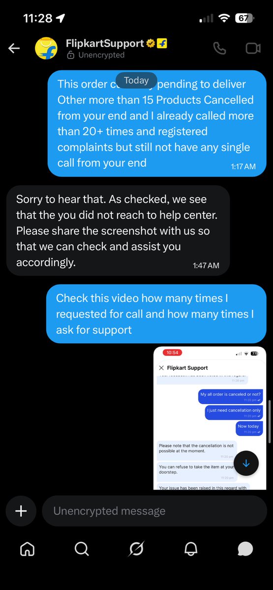 AddonsX's tweet photo. The absolute audacity of @FlipkartSupport.
1. Fail to deliver 15+ products.
2. Claim they have "no record" of my 20+ complaints.
3. Ignore a video showing the entire call log.
4. Drop the same copy-paste "logistics issue" excuse and immediately ask for a "feedback rating." https://t.co/qSlishpDSk