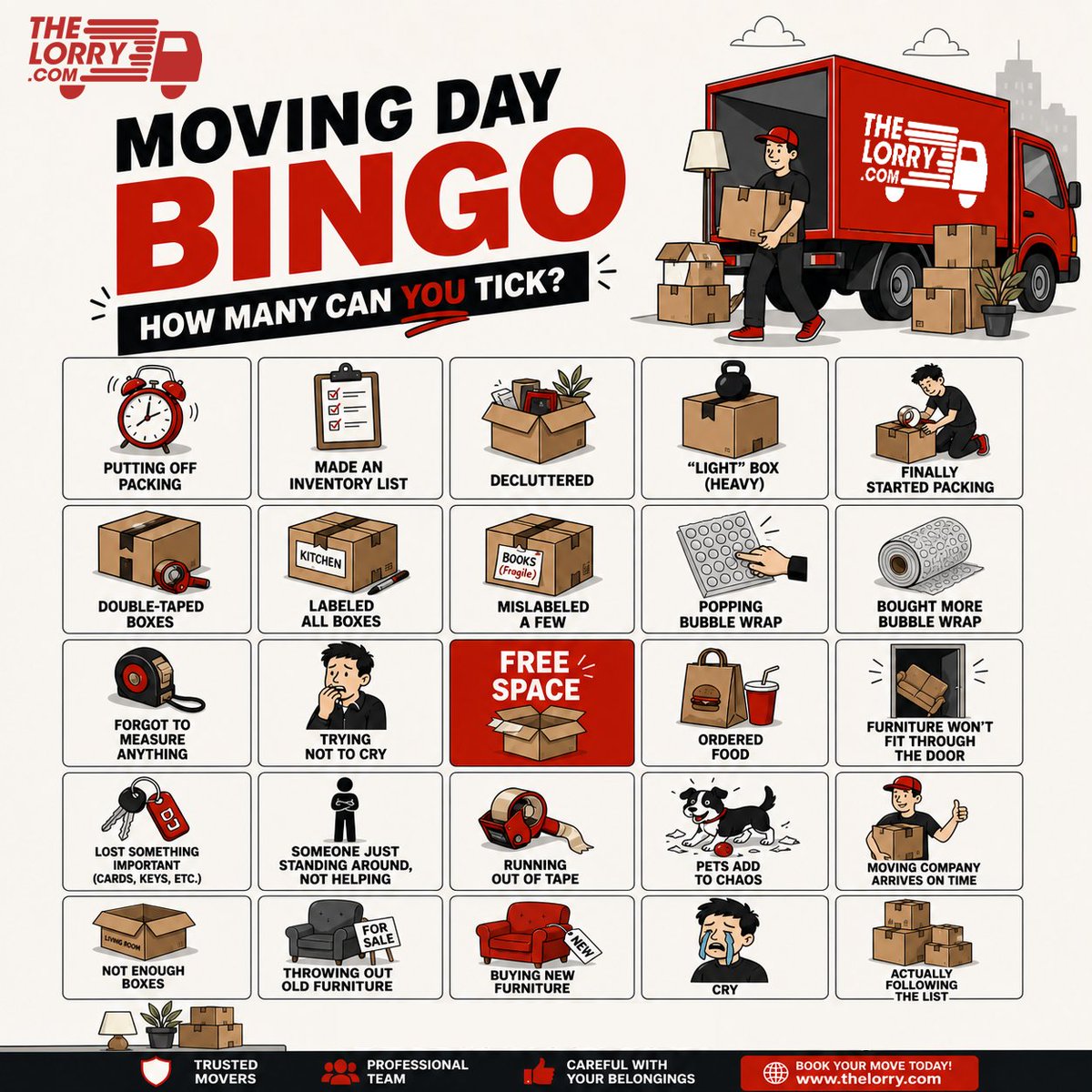 thelorrydotcom's tweet photo. Grab your pen, or idk maybe pencil~ It’s Bingo time: Moving Day edition. If you can’t get a BINGO… you probably didn’t book TheLorry.

🔗Visit us at https://t.co/nEMeHWJf8X 
📷Or download TheLorry app via App Store &amp; Play Store

#TheLorry 
#DeliveringTrust
#Bingo 
#MovingDay https://t.co/p4Fj3RlpbF