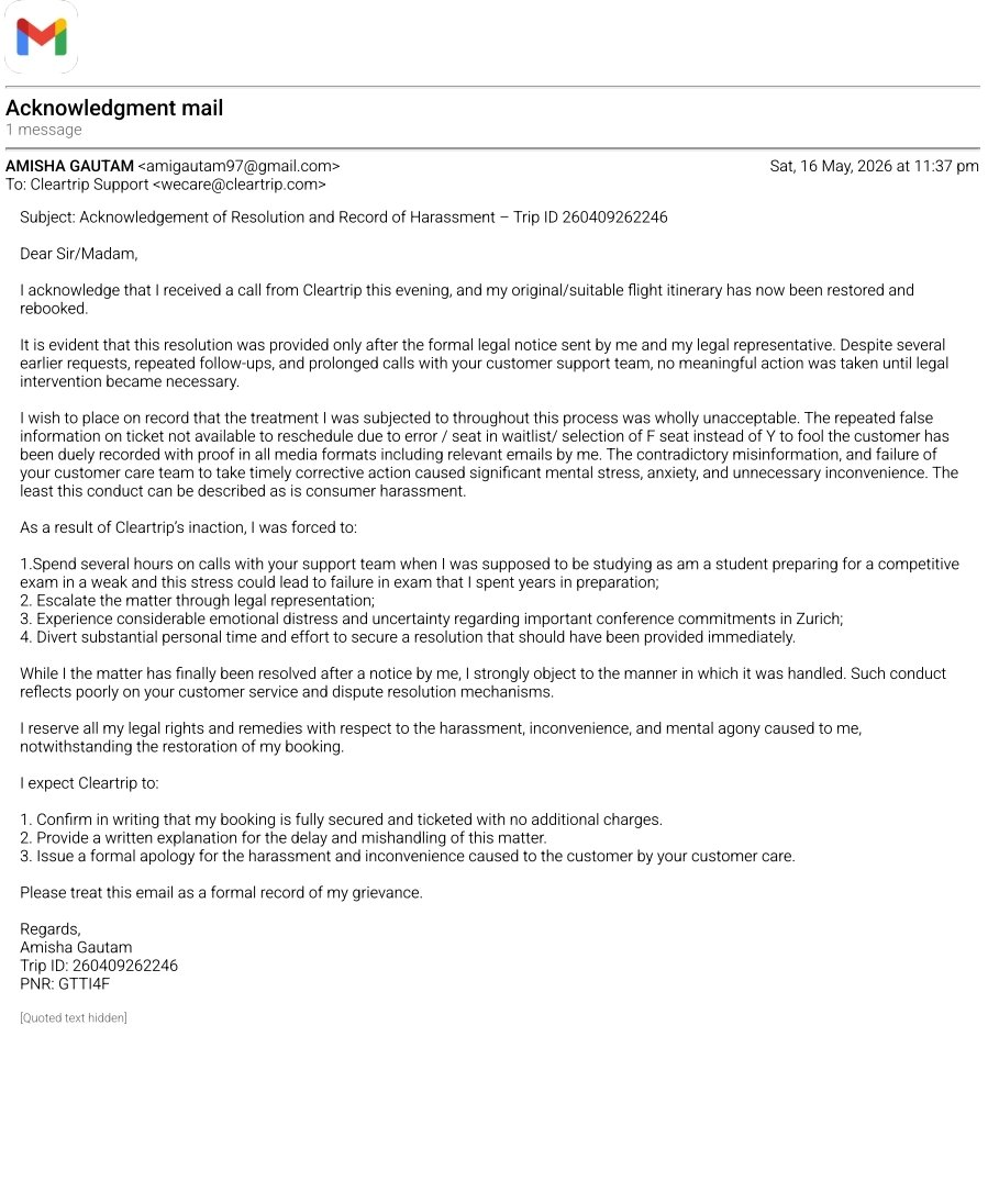 justsayindia's tweet photo. @Cleartrip I hope @Cleartrip doesn't do same fraud or convey misinformation in future to any other customer FYI, I have all the mails and records of calls if they deny any of these charges. Refer to the mail. They have not issued a written apology yet . @DGCAIndia @jagograhakjago @PMOIndia https://t.co/JEeLvfNUgM