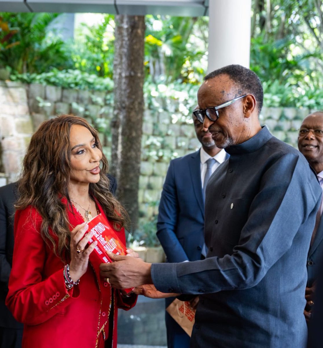 gina_din's tweet photo. Delighted to gift my book Beyond the Ballot to President Kagame @PaulKagame Rwanda features as a case study on how leadership, strategic communication and national purpose can shape trust, reputation and a country’s global story. Important conversations for Africa’s future. @RDBrwanda @afrika_jean @XandrineUmutoni #beyondtheballot @bennetowuonda @AhmedAidarus_ @UrugwiroVillage
