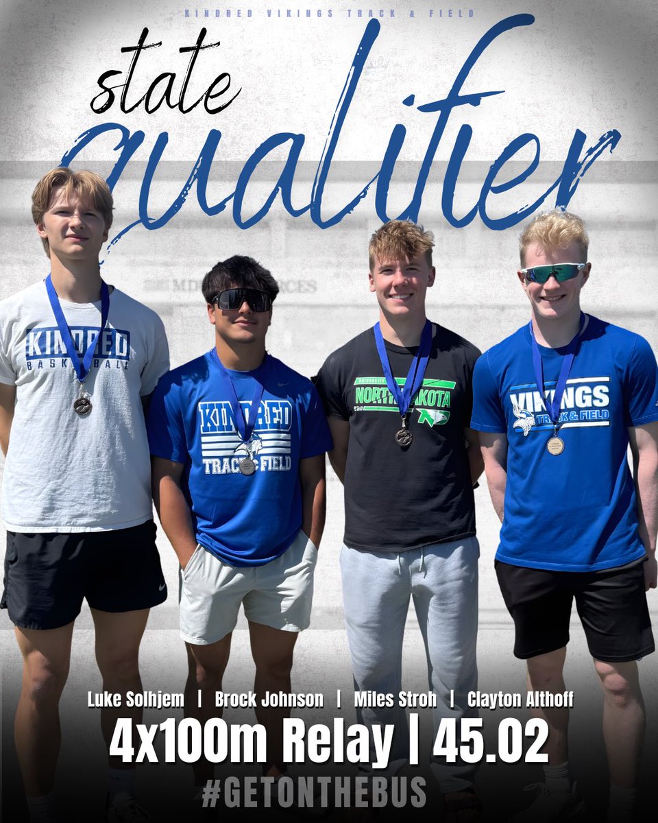 khstrackfield1's tweet photo. 💥STATE QUALIFIER💥

We made a last-minute change to the 4x100m Relay today, took 4th place and ran another SQ time! Great job guys! 🙌🏻

🏆 4x100m Relay
🏅 Luke, Brock, Miles, Clayton
⏰ 45.02

#getonthebus https://t.co/HymaTkWHFR