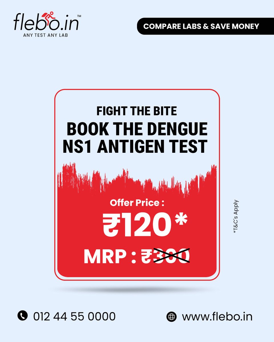 FleboOfficial's tweet photo. ⚠️ Dengue season is here

High fever, fatigue, body pain, and skin rashes are common signs.

💉 Book the Dengue NS1 Antigen Test on https://t.co/rUR8YsiPHz

Tests starting at ₹120*

Stay protected. Stay aware. 🙏🏻

#Flebo #Dengue #Viral #Test #AI #Checkup https://t.co/jBX2EYMlUf
