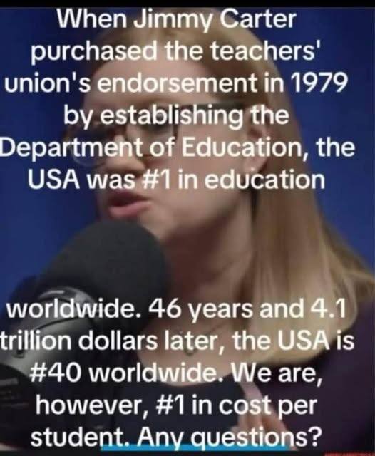 Looneycrats's tweet photo. @Milajoy The Dept of Ed gets an F-minus and needs to go away. https://t.co/01sWgf0g7e