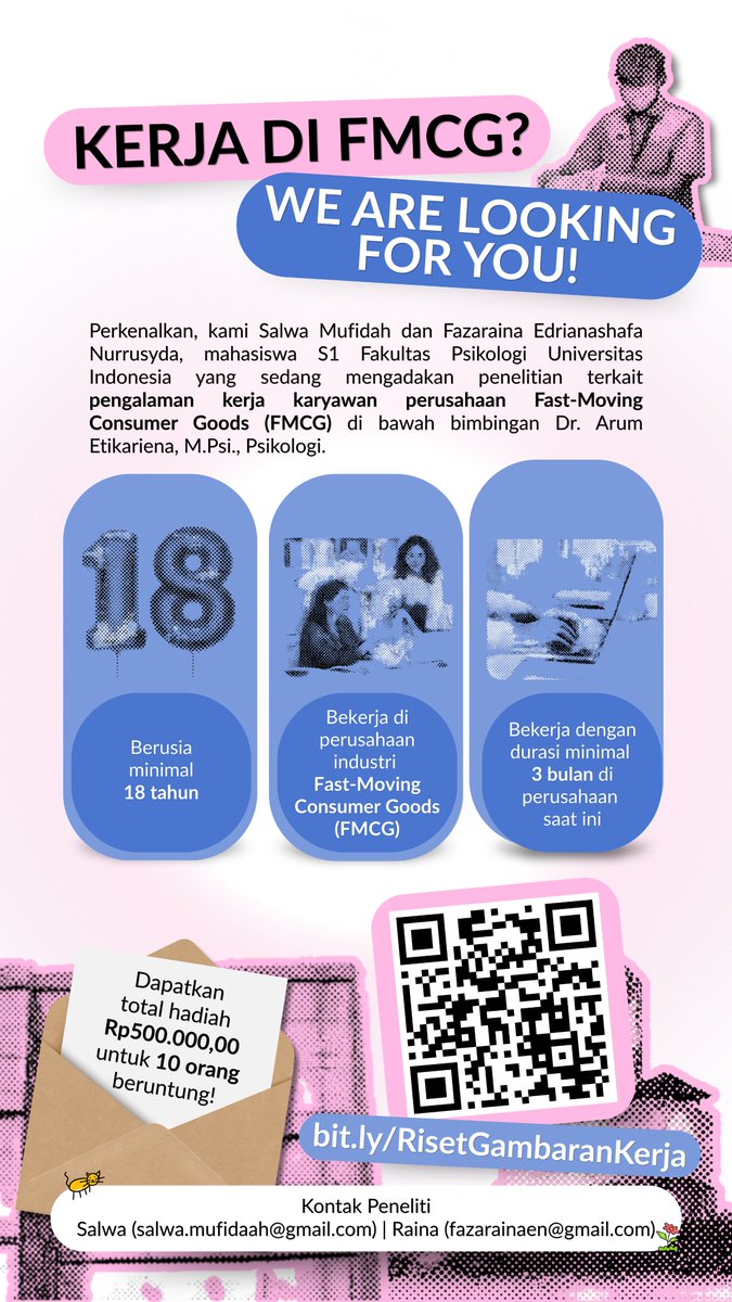 kucingpsiko's tweet photo. 💼 KERJA DI FMCG? WE ARE LOOKING FOR YOU! 💼

Hi temen-temen!! Mau minta tolong bantuannya untuk mengisi kuesioner ini kalau kalian kerja di perusahaan FMCG, minimal 3 bulaan! TERIMA KASIH

https://t.co/nTzFhyAZSw

#FMCG #EmployeeExperience #Research #Skripsi #Kuesioner https://t.co/uk4m2WkUyc